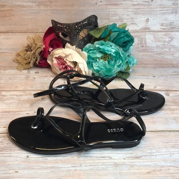 GUESS Black Nalanie Gladiator Toe Thong Sandals - Picture 7 of 8